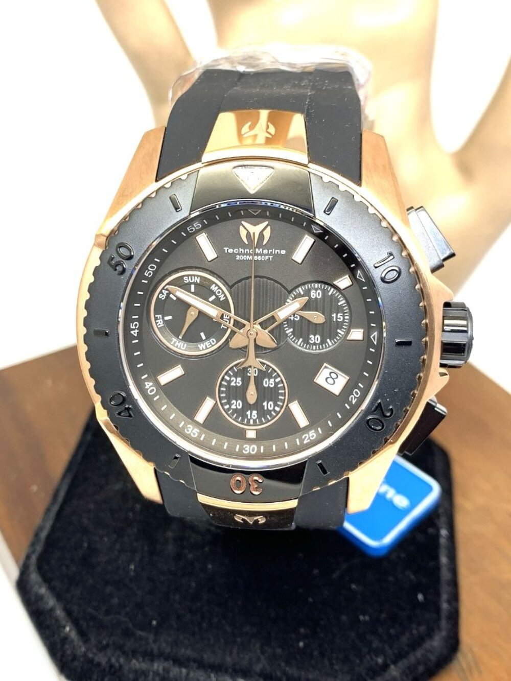 Technomarine Mens Watch TM-616005 Chronograph Quartz Rose Gold Black Rubber Band